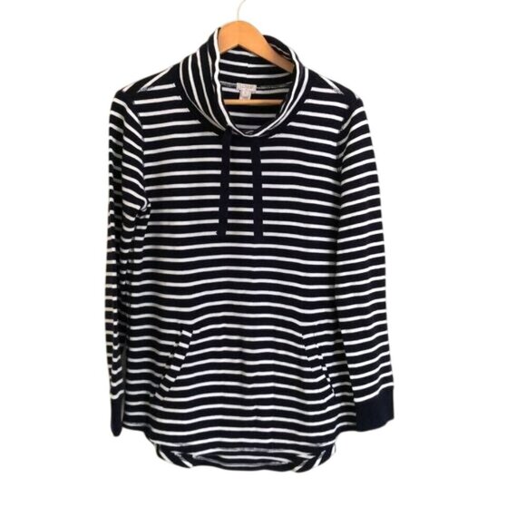 J.Crew Striped Funnel Neck Sweatshirt Navy/White Size S - Picture 1 of 5